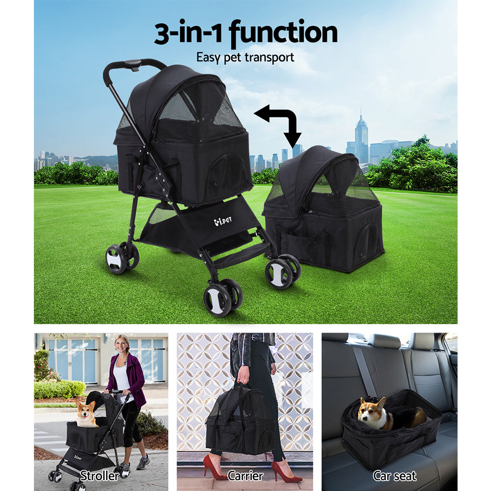 I.PET 3 IN 1 4 WHEEL FOLDABLE PET STROLLER