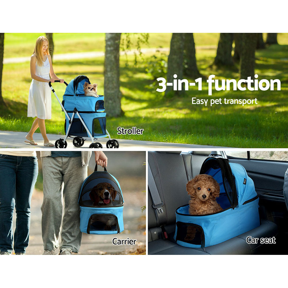 I.PET 3 IN 1 FOLDABLE 4 WHEEL DOUBLE CARRIER PET STROLLER