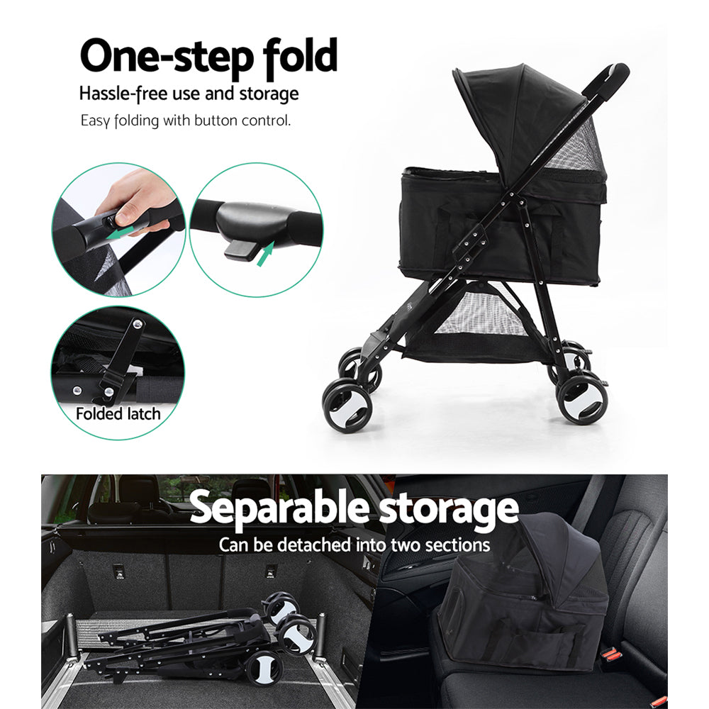 I.PET 3 IN 1 4 WHEEL FOLDABLE PET STROLLER