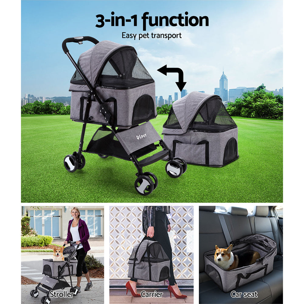 I.PET 4 WHEEL FOLDABLE PET CARRIER STROLLER