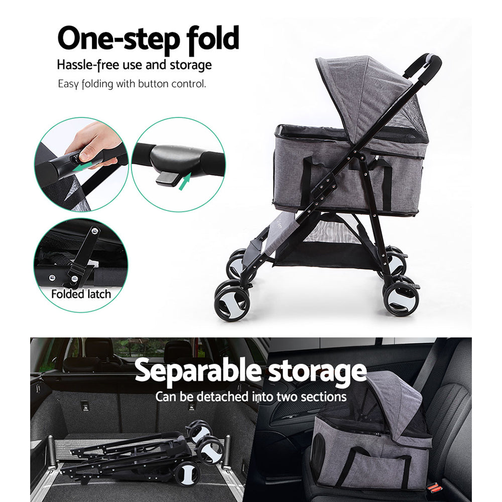 I.PET 4 WHEEL FOLDABLE PET CARRIER STROLLER